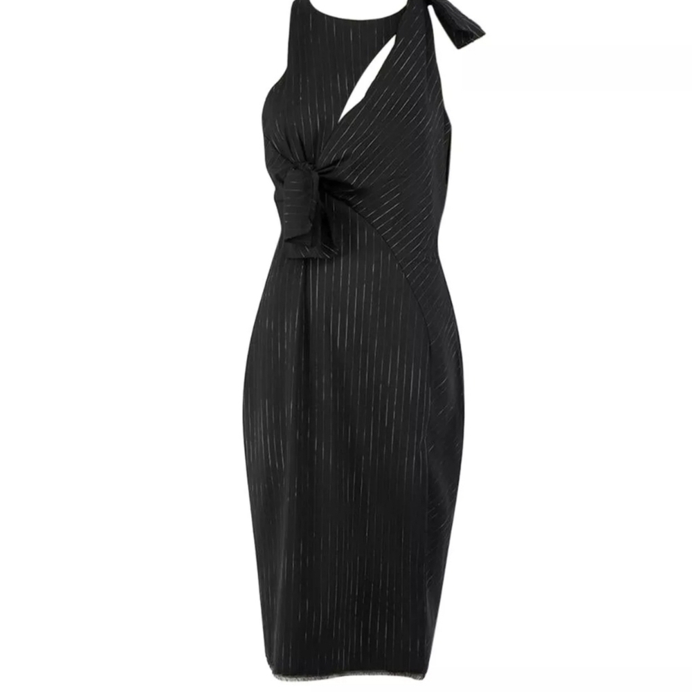 Authentic Versace Runway Pinstripe Cutout Side Slit Asymmetrical Dress - Picture 10 of 11